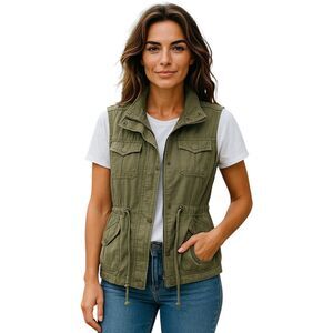 Fashionomics Sleeveless Cargo Vest Army Green L